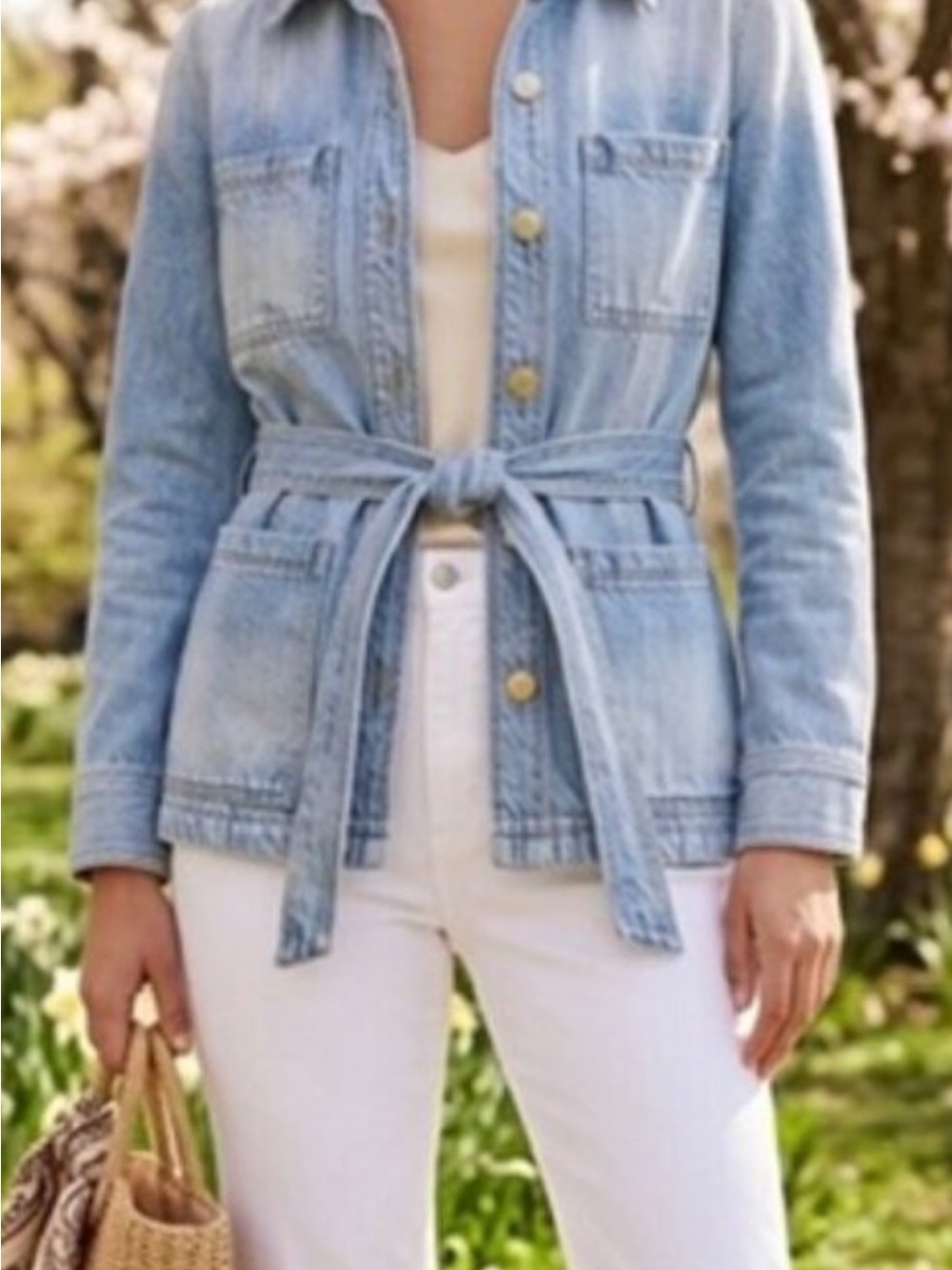 Frame Denim Light Blue Tie-Waist Denim Jacket